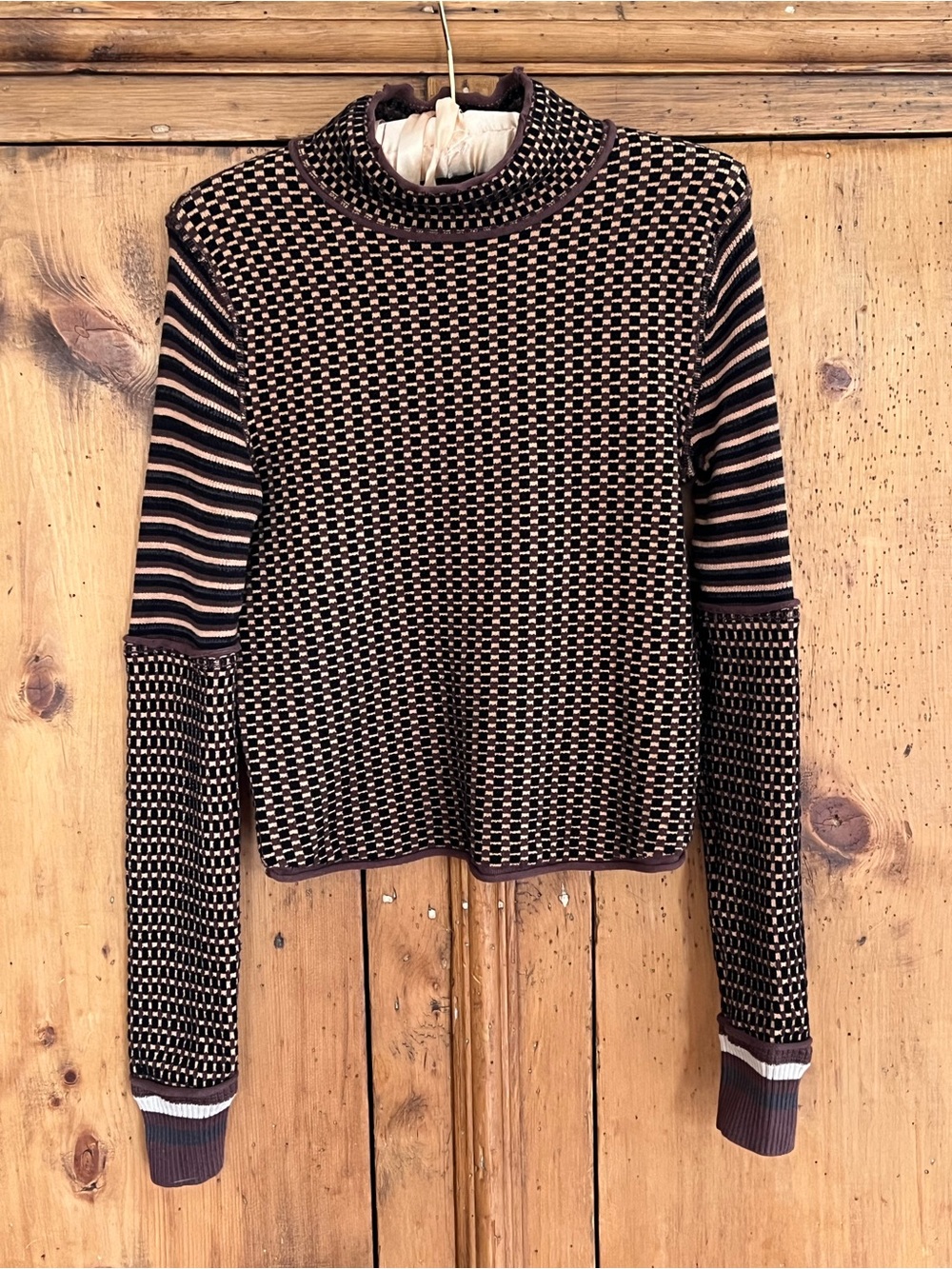 Free People Brown Patterned Mockneck Sweater
